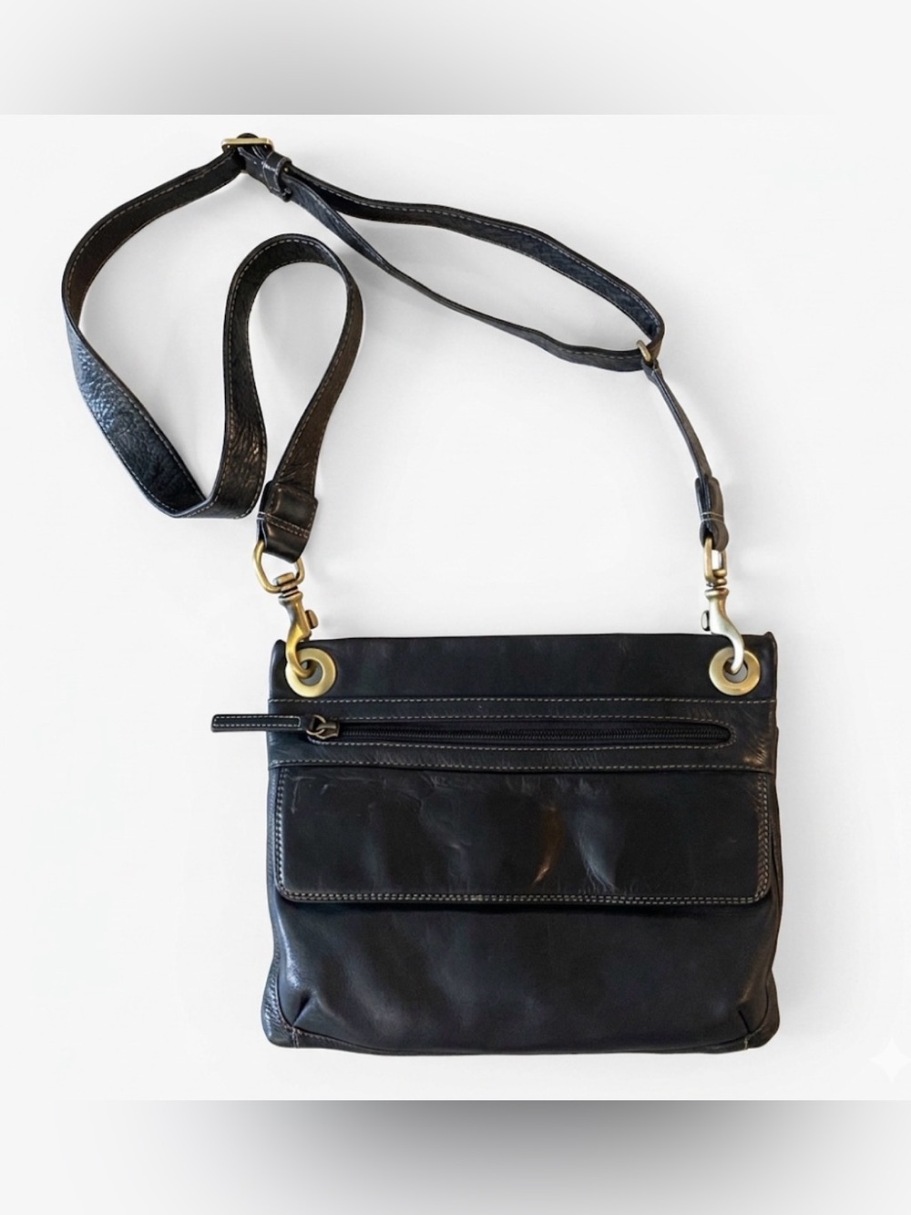 DEREK ALEXANDER Black Leather Multi-Pocket Crossbody Organizer Bag